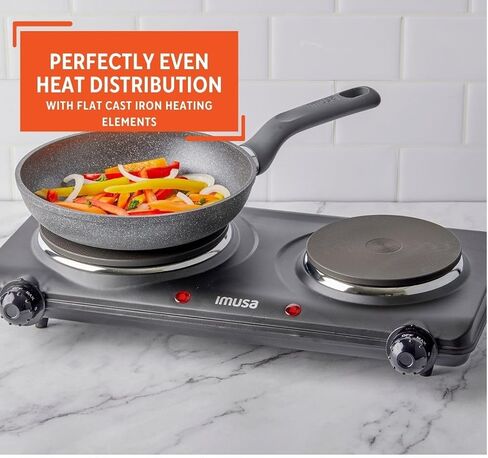 IMUSA Double Electric Hot Plate with Cast Iron Plate for Cooking or Heating, Electric Burner in Saudi Arabia