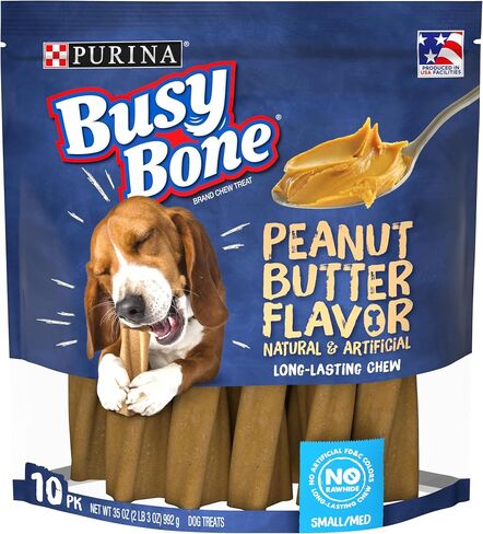 Purina Busy Bone Made in USA Facilities, Long Lasting Small/Medium Breed Adult Dog Chews, Peanut Butter Flavor - 10 ct. Pouch in Saudi Arabia