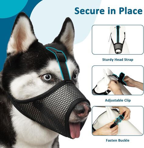 LUCKYPAW Dog Muzzle, Mesh Muzzle for Large Medium Small Dogs, Soft Dog Muzzle to Prevent Biting Chewing with Adjustable Head Strap, Allows Panting and Drinking, Perfect for Vet Visit in Saudi Arabia