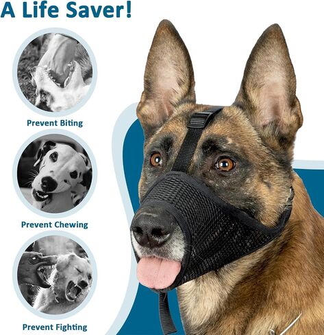 LUCKYPAW Dog Muzzle, Mesh Muzzle for Large Medium Small Dogs, Soft Dog Muzzle to Prevent Biting Chewing with Adjustable Head Strap, Allows Panting and Drinking, Perfect for Vet Visit in Saudi Arabia
