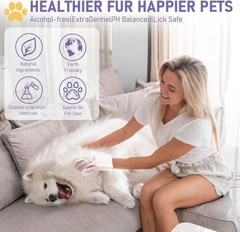 Pet Cleaning Glove Bathing Wipes for Dogs and Cats, Deodorizing No-Rinse Grooming Wipes for Paws, Body, and Butt, Perfect for Pet Dry Cleaning, Daily Care and Travel, Hypoallergenic, Unscented, 8 Pcs in Saudi Arabia