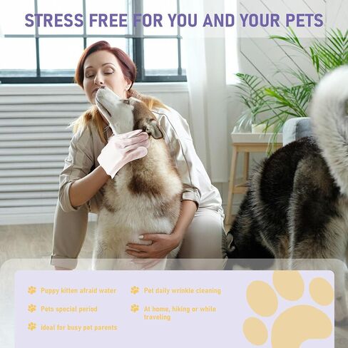Pet Cleaning Glove Bathing Wipes for Dogs and Cats, Deodorizing No-Rinse Grooming Wipes for Paws, Body, and Butt, Perfect for Pet Dry Cleaning, Daily Care and Travel, Hypoallergenic, Unscented, 8 Pcs in Saudi Arabia