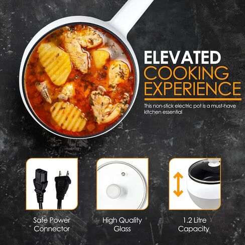Mini Electric Hot Pot for Cooking: Portable Ramen Cooker: 1.2L Multi-Functional Self Heating Pot, Non-Stick Electric Pot for Pasta, Noodles, Soup, Egg, Portable Cooking Pot, Lazy Pot in Saudi Arabia