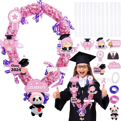 Candy Leis for Graduation 2024, 12 Pcs Candy Lei Tubing 2.8 x 51 Inch Graduation Candy Lei Making Kit Supplies with 2 Color Ribbons Candy Lei Netting for Kindergarten Graduation Party Gift in Saudi Arabia