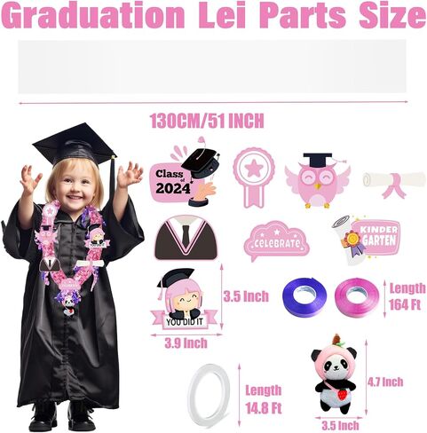 Candy Leis for Graduation 2024, 12 Pcs Candy Lei Tubing 2.8 x 51 Inch Graduation Candy Lei Making Kit Supplies with 2 Color Ribbons Candy Lei Netting for Kindergarten Graduation Party Gift in Saudi Arabia
