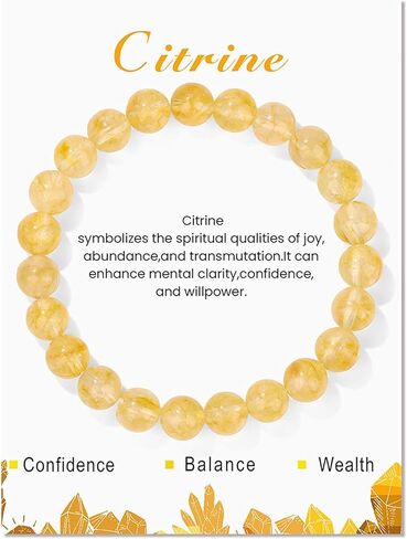 Citrine Bracelet for Women 8mm Real Crystal Yellow Citrine Bead Bracelet Natural Stone Bracelet Stretch Gemstone Bracelets Citrine Jewelry for Women Girls in Kuwait