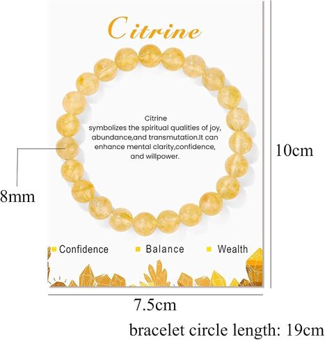 Citrine Bracelet for Women 8mm Real Crystal Yellow Citrine Bead Bracelet Natural Stone Bracelet Stretch Gemstone Bracelets Citrine Jewelry for Women Girls in Kuwait
