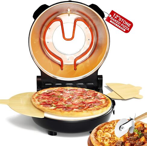 PYY Pizza Oven Indoor 12 Inch Electric Pizza Oven Countertop Heats up to 800℉ with Pizza Stone Viewing Window Thermometer Table Top Pizza Cooker Portable Pizza Maker machine for Home Patio RV Dorm in Saudi Arabia
