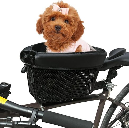 Dog Bike Basket, Adjustable Safety Strap Pet Bike Basket, Bike Dog Basket with Black Liner,for Up to 15lbs Small Dogs Cats Pets(Black) in Saudi Arabia