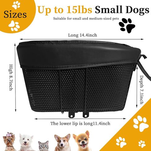 Dog Bike Basket, Adjustable Safety Strap Pet Bike Basket, Bike Dog Basket with Black Liner,for Up to 15lbs Small Dogs Cats Pets(Black) in Saudi Arabia