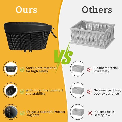 Dog Bike Basket, Adjustable Safety Strap Pet Bike Basket, Bike Dog Basket with Black Liner,for Up to 15lbs Small Dogs Cats Pets(Black) in Saudi Arabia