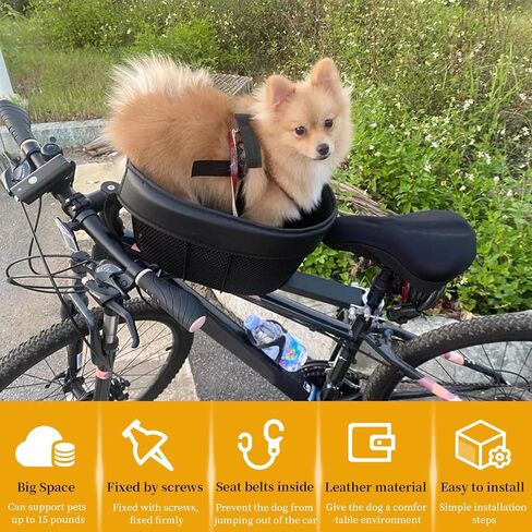 Dog Bike Basket, Adjustable Safety Strap Pet Bike Basket, Bike Dog Basket with Black Liner,for Up to 15lbs Small Dogs Cats Pets(Black) in Saudi Arabia