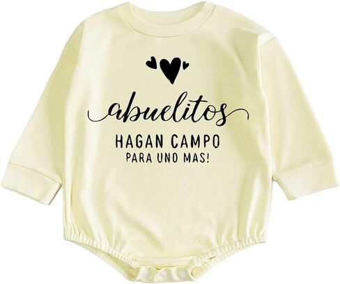 Abuelos Hagan Campo Para Una Mas Baby Romper Hola Abuelos Anuncio De Bebé Spanish Pregnancy Announcement Bodysuit (0-6 Months, Uno Mas Print-Short Sleeve Romper) in Saudi Arabia
