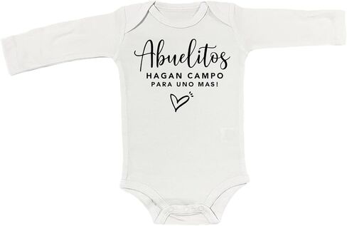 Abuelos Hagan Campo Para Una Mas Baby Romper Hola Abuelos Anuncio De Bebé Spanish Pregnancy Announcement Bodysuit (0-6 Months, Uno Mas Print-Short Sleeve Romper) in Saudi Arabia