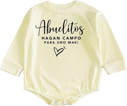 Abuelos Hagan Campo Para Una Mas Baby Romper Hola Abuelos Anuncio De Bebé Spanish Pregnancy Announcement Bodysuit (0-6 Months, Uno Mas Print-Short Sleeve Romper) in Saudi Arabia