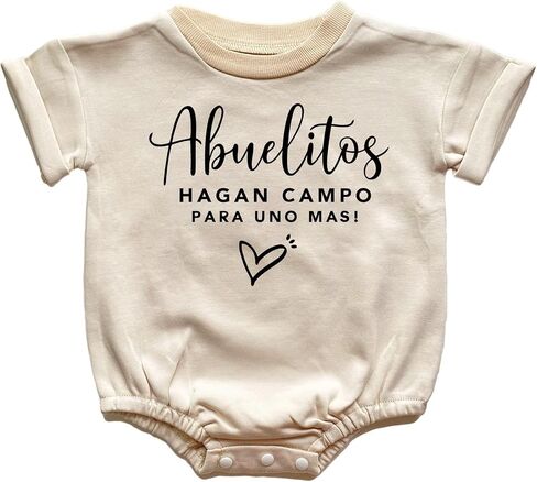 Abuelos Hagan Campo Para Una Mas Baby Romper Hola Abuelos Anuncio De Bebé Spanish Pregnancy Announcement Bodysuit (0-6 Months, Uno Mas Print-Short Sleeve Romper) in Saudi Arabia