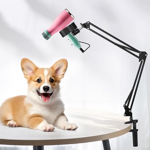 Dog Hair Dryer Holder- 360° Rotating Hands-Free Stand with Adjustable Clamp Mount for Dog and Cat Blow Dryers,Pet Dog Cat Grooming Table Hair Dryer Clamp Clip Holder Flexible Durable Safe in Saudi Arabia
