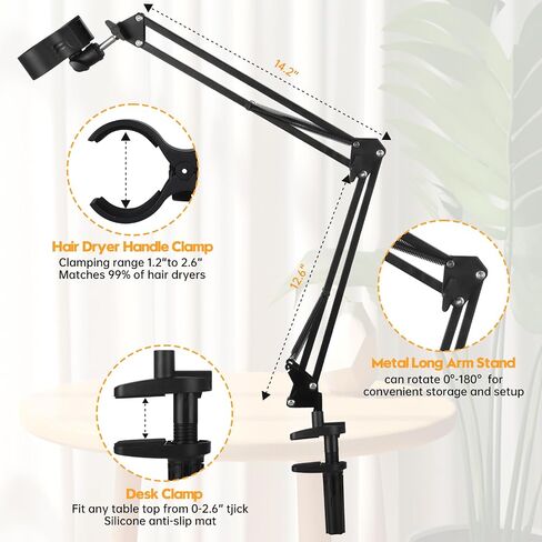 Dog Hair Dryer Holder- 360° Rotating Hands-Free Stand with Adjustable Clamp Mount for Dog and Cat Blow Dryers,Pet Dog Cat Grooming Table Hair Dryer Clamp Clip Holder Flexible Durable Safe in Saudi Arabia