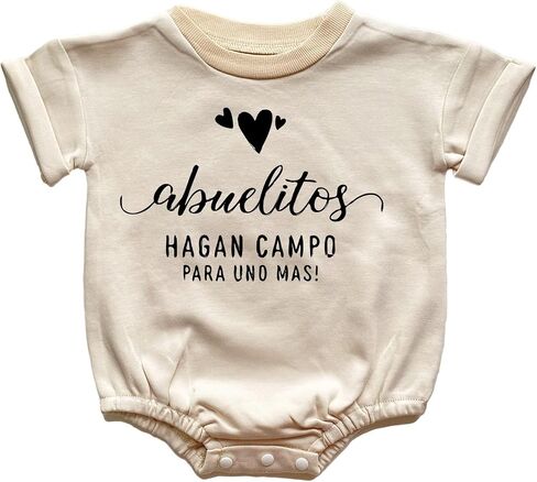 Abuelos Hagan Campo Para Una Mas Baby Romper Hola Abuelos Anuncio De Bebé Spanish Pregnancy Announcement Bodysuit (0-6 Months, Uno Mas Print-Short Sleeve Romper) in Saudi Arabia