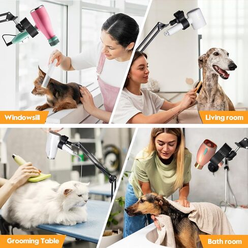 Dog Hair Dryer Holder- 360° Rotating Hands-Free Stand with Adjustable Clamp Mount for Dog and Cat Blow Dryers,Pet Dog Cat Grooming Table Hair Dryer Clamp Clip Holder Flexible Durable Safe in Saudi Arabia