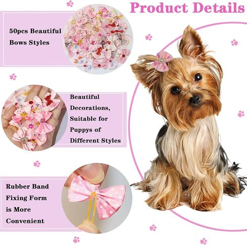 20pcs Dog Hair Bow Bowknot, Dog Bows Cute, Puppy Hair Bows Mix Styles Pet Grooming Rubber Bands Dogs Hair Accessories Handmade Hair Bows for Yorkie Puppy Dogs in Saudi Arabia