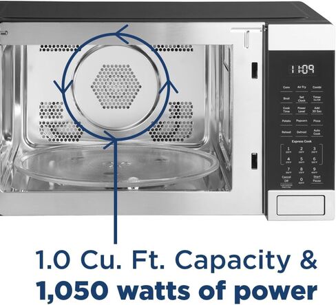 GE GCST10A1WSS 3-in-1 Microwave Oven, 1,050 Watts Air Fryer, Broiler & Convection Mode, Child-Lock Technology, Kitchen Essentials for The Countertop or Dorm Room, 1.0 Cu. Ft, Stainless Steel in Saudi Arabia