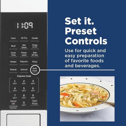 GE GCST10A1WSS 3-in-1 Microwave Oven, 1,050 Watts Air Fryer, Broiler & Convection Mode, Child-Lock Technology, Kitchen Essentials for The Countertop or Dorm Room, 1.0 Cu. Ft, Stainless Steel in Saudi Arabia