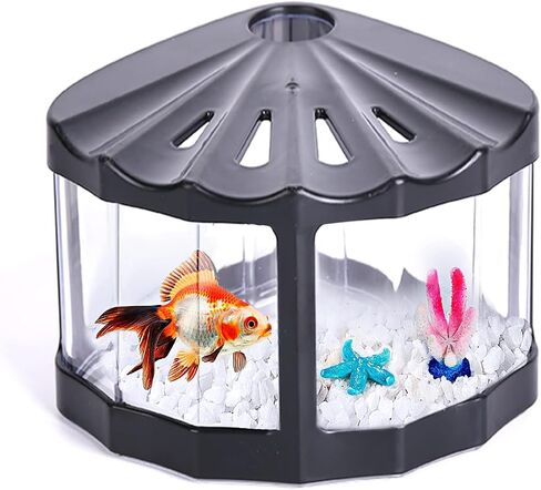 Mini Sea Monkey Fish Tank - Small Betta Fish Tank Goldfish Aquarium Kit with Aquarium Gravel & Plastic Plants, Shell Shaped Cute Tiny Tank for Shrimp Crabs Starfish Moss Ball in Saudi Arabia