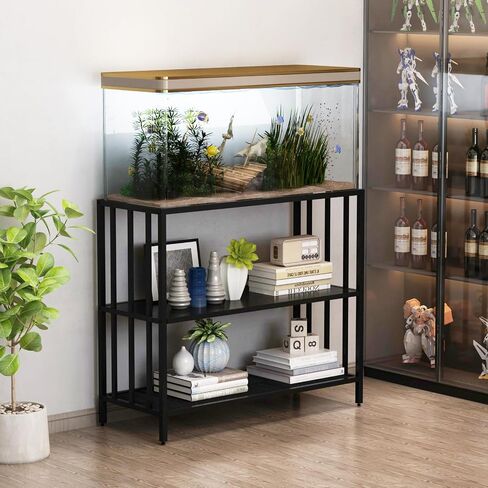 Fish Tank Stand with Metal Shelves, 55 Gallon Aquarium Stand Heavy Duty Turtle Tank Terrariums Tank Breeder Reptile Tank Stand for Home Office, 48.4" x 14.9" x 29.5" (Black) in Saudi Arabia