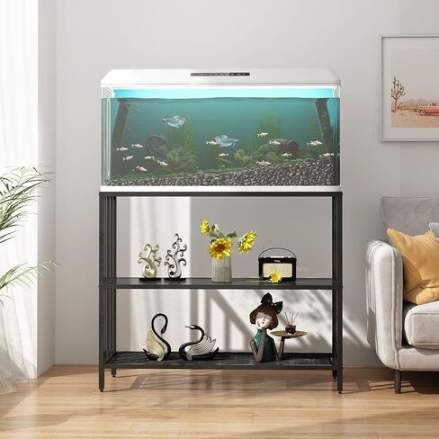 Fish Tank Stand with Metal Shelves, 55 Gallon Aquarium Stand Heavy Duty Turtle Tank Terrariums Tank Breeder Reptile Tank Stand for Home Office, 48.4" x 14.9" x 29.5" (Black) in Saudi Arabia