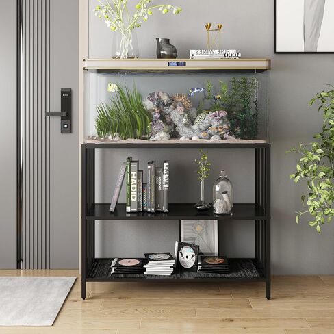 Fish Tank Stand with Metal Shelves, 55 Gallon Aquarium Stand Heavy Duty Turtle Tank Terrariums Tank Breeder Reptile Tank Stand for Home Office, 48.4" x 14.9" x 29.5" (Black) in Saudi Arabia