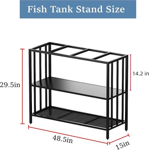 Fish Tank Stand with Metal Shelves, 55 Gallon Aquarium Stand Heavy Duty Turtle Tank Terrariums Tank Breeder Reptile Tank Stand for Home Office, 48.4" x 14.9" x 29.5" (Black) in Saudi Arabia