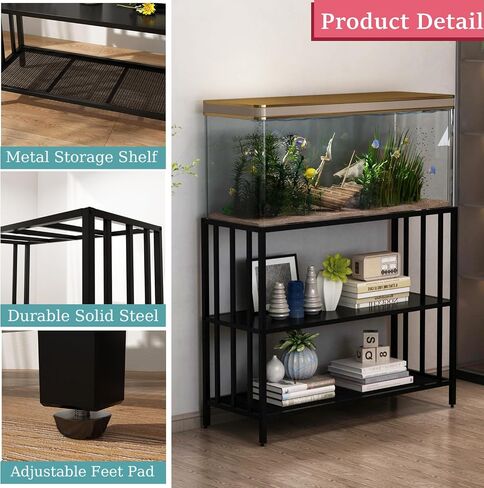 Fish Tank Stand with Metal Shelves, 55 Gallon Aquarium Stand Heavy Duty Turtle Tank Terrariums Tank Breeder Reptile Tank Stand for Home Office, 48.4" x 14.9" x 29.5" (Black) in Saudi Arabia