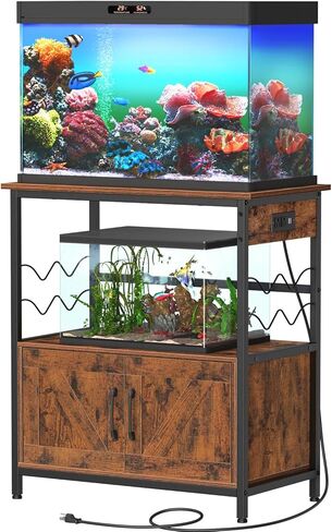 Snughome Aquarium Stand, Fish Tank Stand with Cabinet for Fish Tank Accessories Storage, Metal Fish Tank Stand 29.92" x 16.53" x 32.87", Rustic Brown in Kuwait