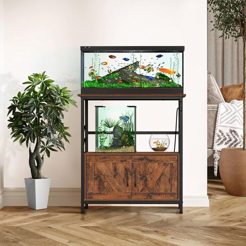 Snughome Aquarium Stand, Fish Tank Stand with Cabinet for Fish Tank Accessories Storage, Metal Fish Tank Stand 29.92" x 16.53" x 32.87", Rustic Brown in Kuwait