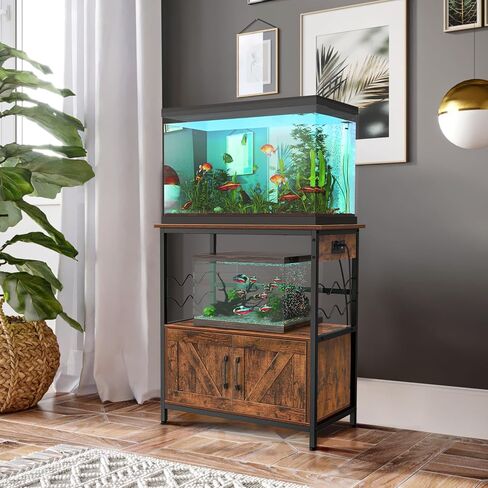 Snughome Aquarium Stand, Fish Tank Stand with Cabinet for Fish Tank Accessories Storage, Metal Fish Tank Stand 29.92" x 16.53" x 32.87", Rustic Brown in Kuwait