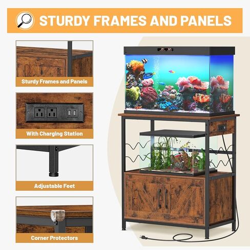 Snughome Aquarium Stand, Fish Tank Stand with Cabinet for Fish Tank Accessories Storage, Metal Fish Tank Stand 29.92" x 16.53" x 32.87", Rustic Brown in Kuwait