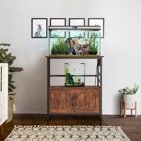 Snughome Aquarium Stand, Fish Tank Stand with Cabinet for Fish Tank Accessories Storage, Metal Fish Tank Stand 29.92" x 16.53" x 32.87", Rustic Brown in Kuwait