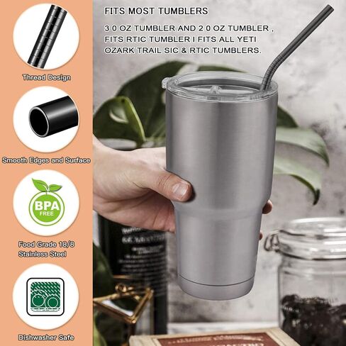 10 Pack Reusable Stainless Steel Metal Straws,10.5" Long Black Straw for 30oz and 20oz Glasses，Dishwasher-Safe Metal Straw，Comes With 2 Straw Cleaning Brushes in Saudi Arabia