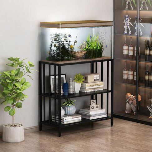 Fish Tank Stand with Metal Shelves, 55 Gallon Aquarium Stand Heavy Duty Turtle Tank Terrariums Tank Breeder Reptile Tank Stand for Home Office, 48.4" x 14.9" x 29.5" (Black) in Saudi Arabia