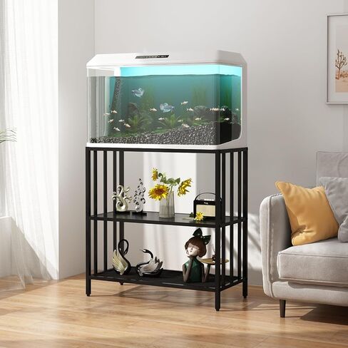 Fish Tank Stand with Metal Shelves, 55 Gallon Aquarium Stand Heavy Duty Turtle Tank Terrariums Tank Breeder Reptile Tank Stand for Home Office, 48.4" x 14.9" x 29.5" (Black) in Saudi Arabia