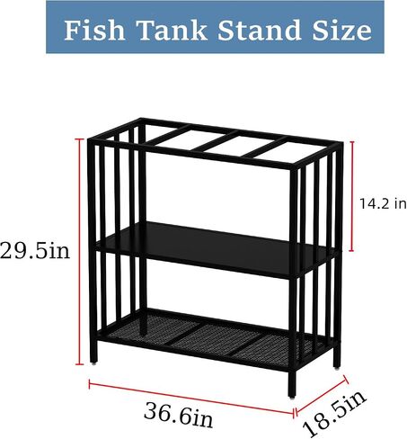 Fish Tank Stand with Metal Shelves, 55 Gallon Aquarium Stand Heavy Duty Turtle Tank Terrariums Tank Breeder Reptile Tank Stand for Home Office, 48.4" x 14.9" x 29.5" (Black) in Saudi Arabia