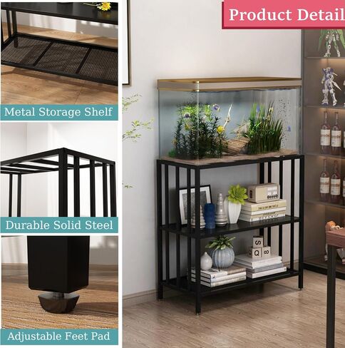 Fish Tank Stand with Metal Shelves, 55 Gallon Aquarium Stand Heavy Duty Turtle Tank Terrariums Tank Breeder Reptile Tank Stand for Home Office, 48.4" x 14.9" x 29.5" (Black) in Saudi Arabia