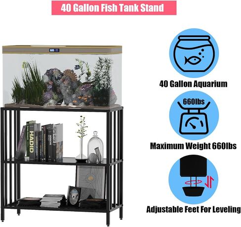 Fish Tank Stand with Metal Shelves, 55 Gallon Aquarium Stand Heavy Duty Turtle Tank Terrariums Tank Breeder Reptile Tank Stand for Home Office, 48.4" x 14.9" x 29.5" (Black) in Saudi Arabia