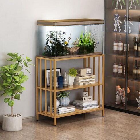 Fish Tank Stand with Metal Shelves, 55 Gallon Aquarium Stand Heavy Duty Turtle Tank Terrariums Tank Breeder Reptile Tank Stand for Home Office, 48.4" x 14.9" x 29.5" (Black) in Saudi Arabia