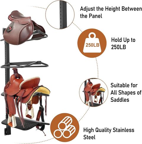 Adjustable Height Saddle Rack Wall Mount Saddle Rack Wall Mount - Saddle Rack Stand -Wall Mounted Equestrian Saddle Holder - 2-4 Tiered Options - Supports to 250LB in Saudi Arabia