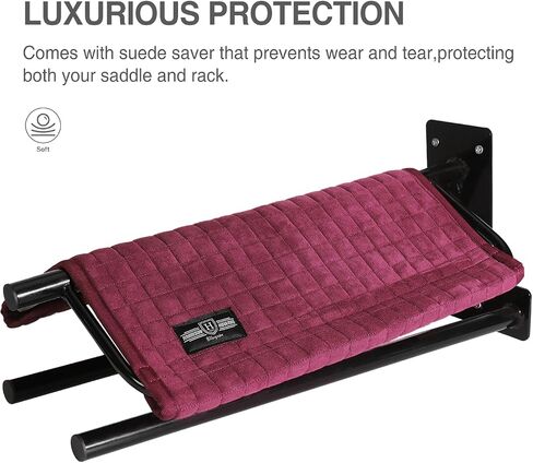 Harrison Howard Wall-Mounted Saddle Rack with 2 Black Stands for Horse Tack and Saddle Storage - Easy Installation, Quality Metal,with 2 Suede Saddle Rack Savers Burgundy in Saudi Arabia