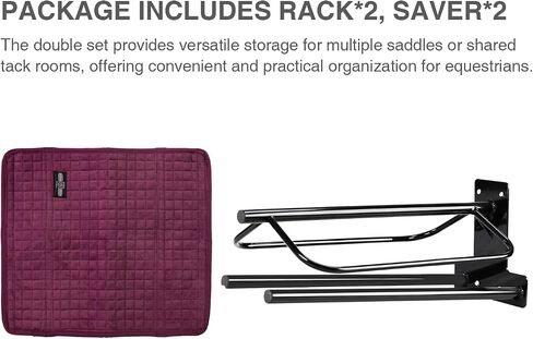 Harrison Howard Wall-Mounted Saddle Rack with 2 Black Stands for Horse Tack and Saddle Storage - Easy Installation, Quality Metal,with 2 Suede Saddle Rack Savers Burgundy in Saudi Arabia
