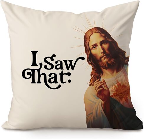 I Saw That Jesus Throw Pillow, Funny Cushion Cover, Christian Living Room Decor, College Dorm Accent Pillow, Funny Religious Pillow Cover, Christian Pillow (16x16 Inches Pillow Cover(No Insert)) in Saudi Arabia