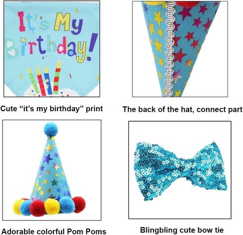 Agirlvct Dog Birthday Party Supplies, Boy Dog Puppy Theme Birthday Decorations,Dog Birthday Hat/Bow Tie/Bandana/Banner for Small Medium Large Dog(Blue) in Saudi Arabia